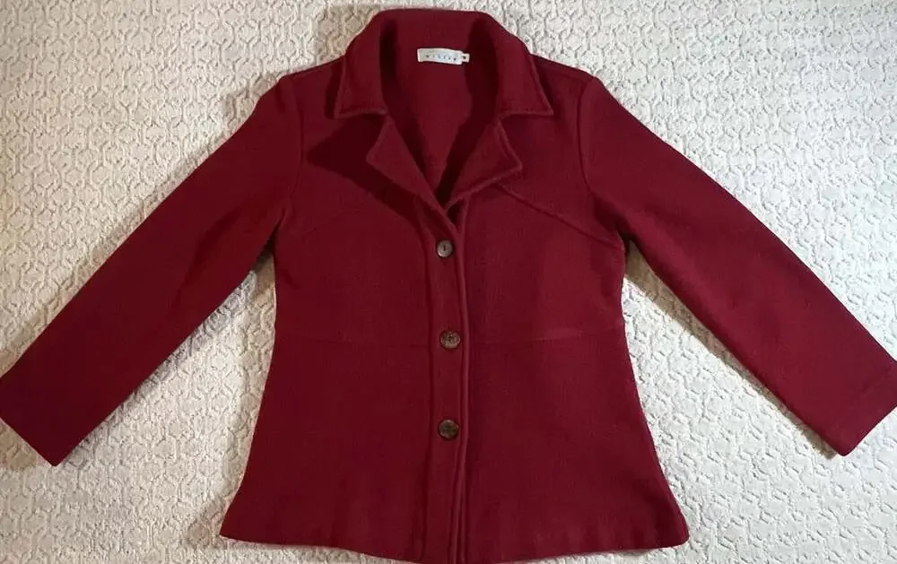 Willow 100% Wool Red Button-Front Blazer Jacket Size M - Picture 2 of 7